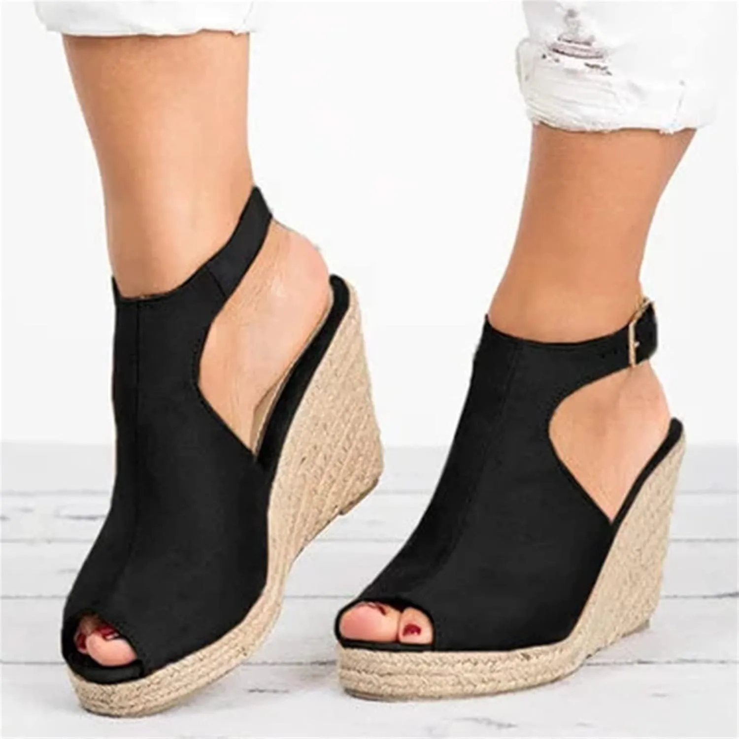 Ladmiple Sandals for Women Platform, 2023 Wedge Ankle Buckle Sandals Summer Beach Sandals Open Toe Espadrille Platform
