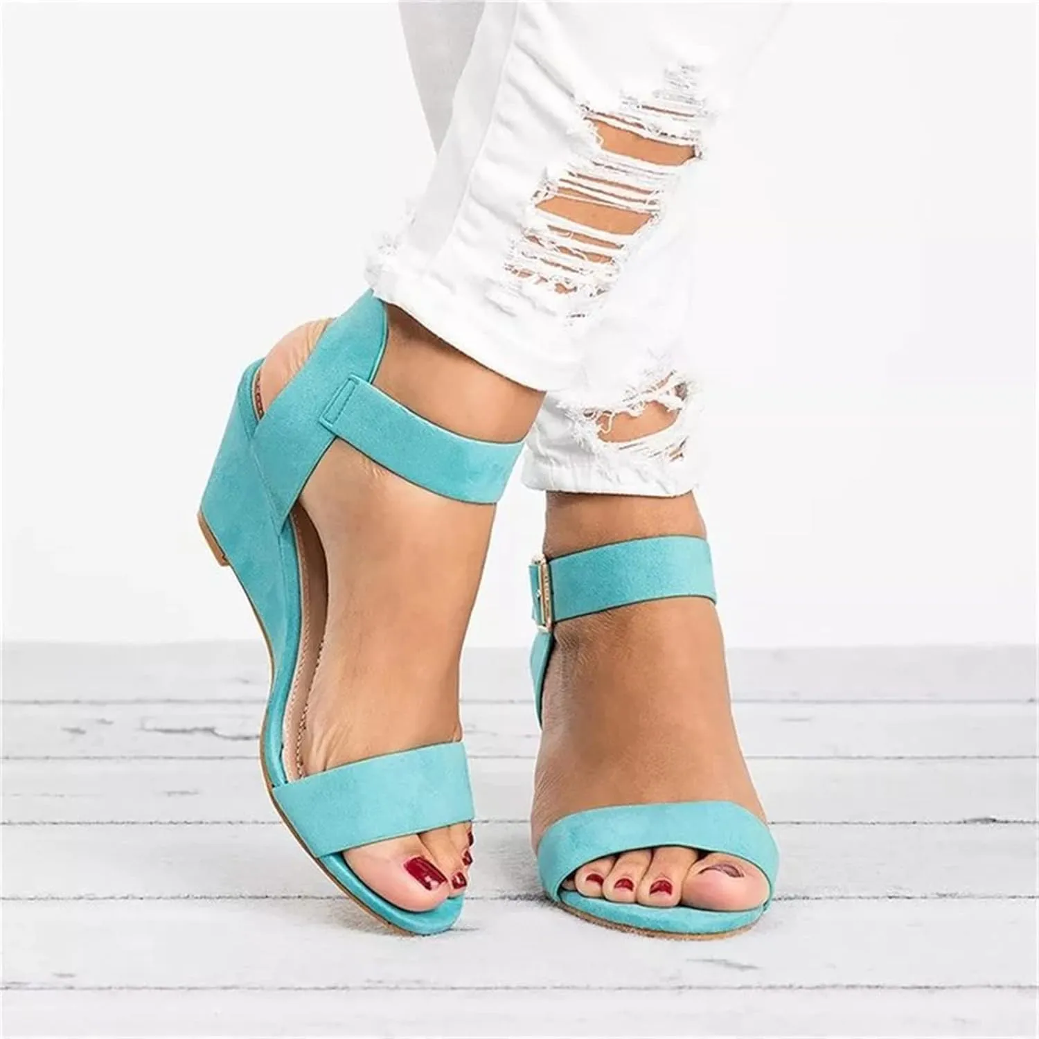 Ladmiple Wedge Sandals for Women,Womens 2023 Summer Comfy Slip-On Sandal Casual Beach Shoes Open Toe Espadrille Platform