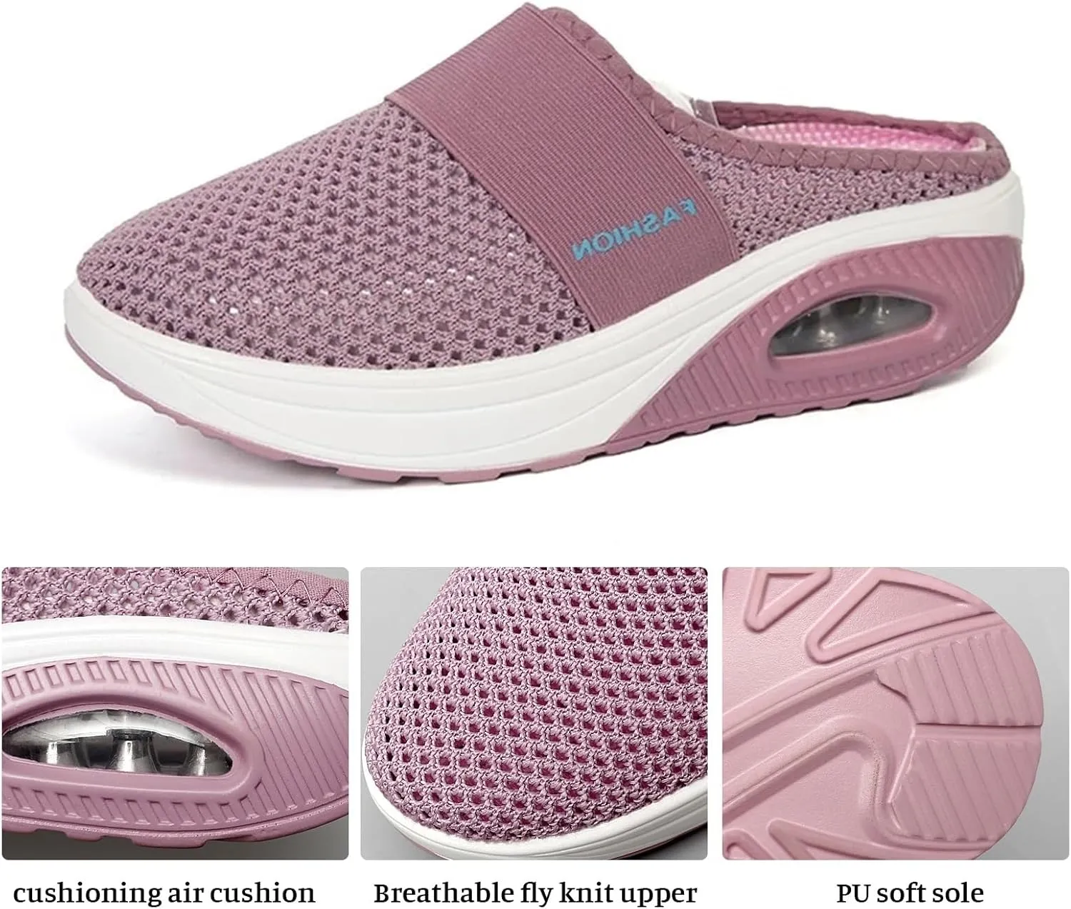 Mmoneyake Mules for Women 2025 Open Back Slip On Shoes Wide Width Clogs Mesh Slippers Air Cushion Orthopedic Diabetic Walking Shoes Backless Breathable Sneakers Closed Toe Slides