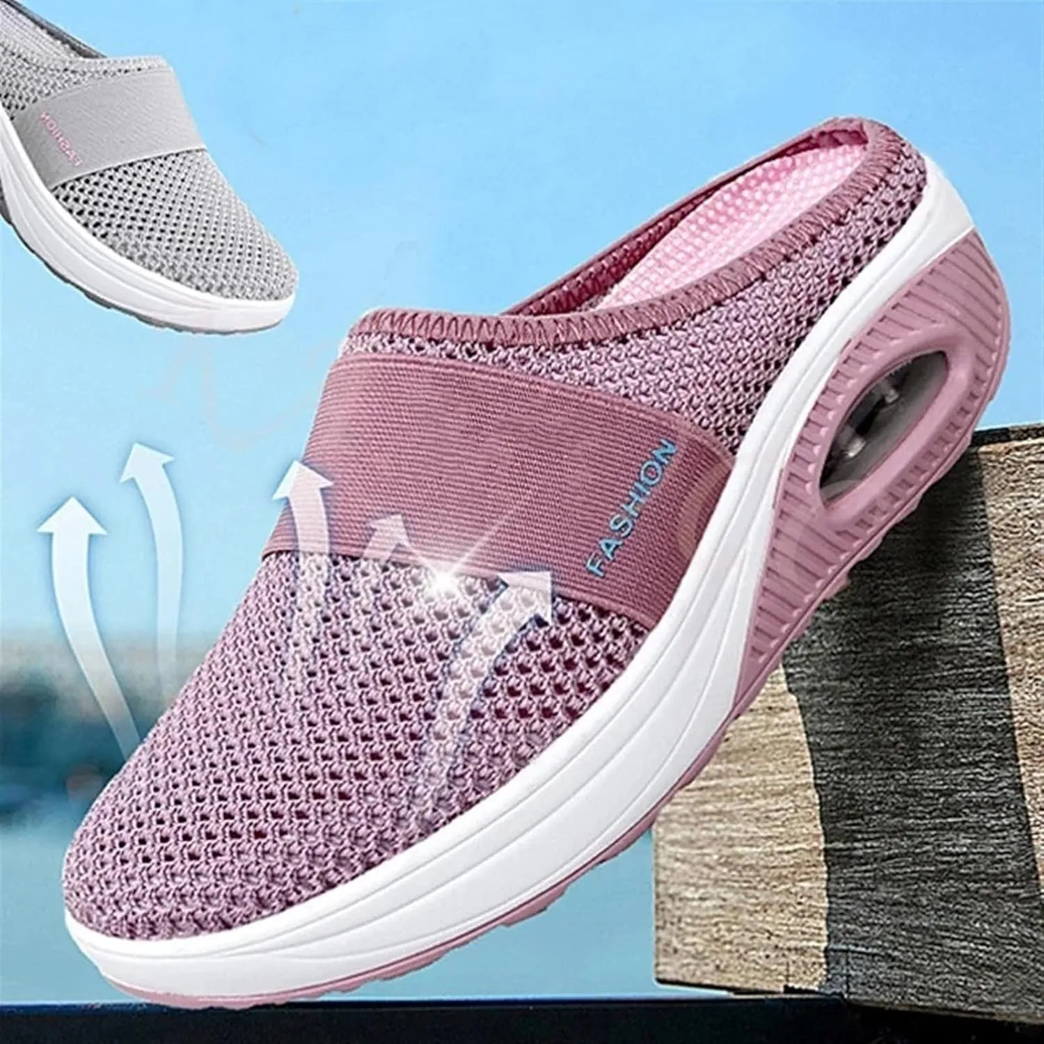 Mmoneyake Mules for Women 2025 Open Back Slip On Shoes Wide Width Clogs Mesh Slippers Air Cushion Orthopedic Diabetic Walking Shoes Backless Breathable Sneakers Closed Toe Slides