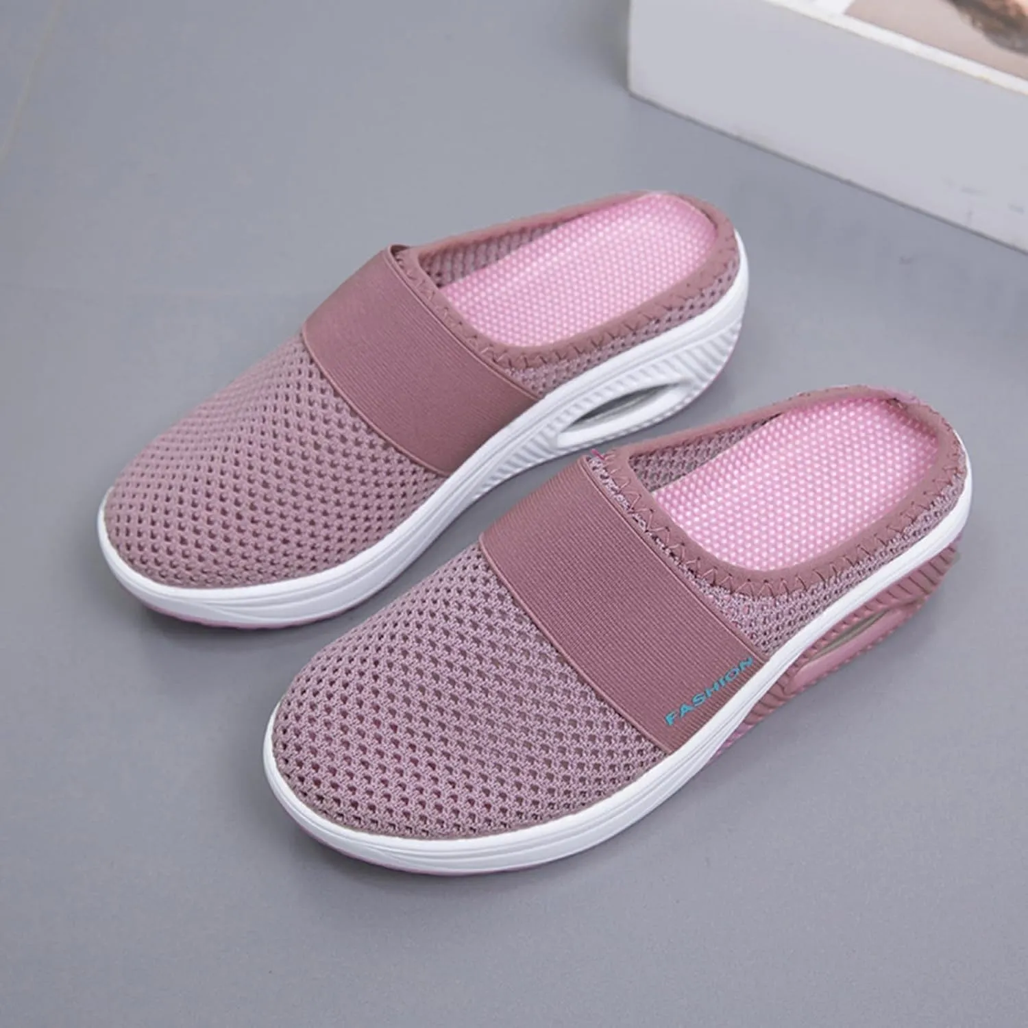 Mmoneyake Mules for Women 2025 Open Back Slip On Shoes Wide Width Clogs Mesh Slippers Air Cushion Orthopedic Diabetic Walking Shoes Backless Breathable Sneakers Closed Toe Slides