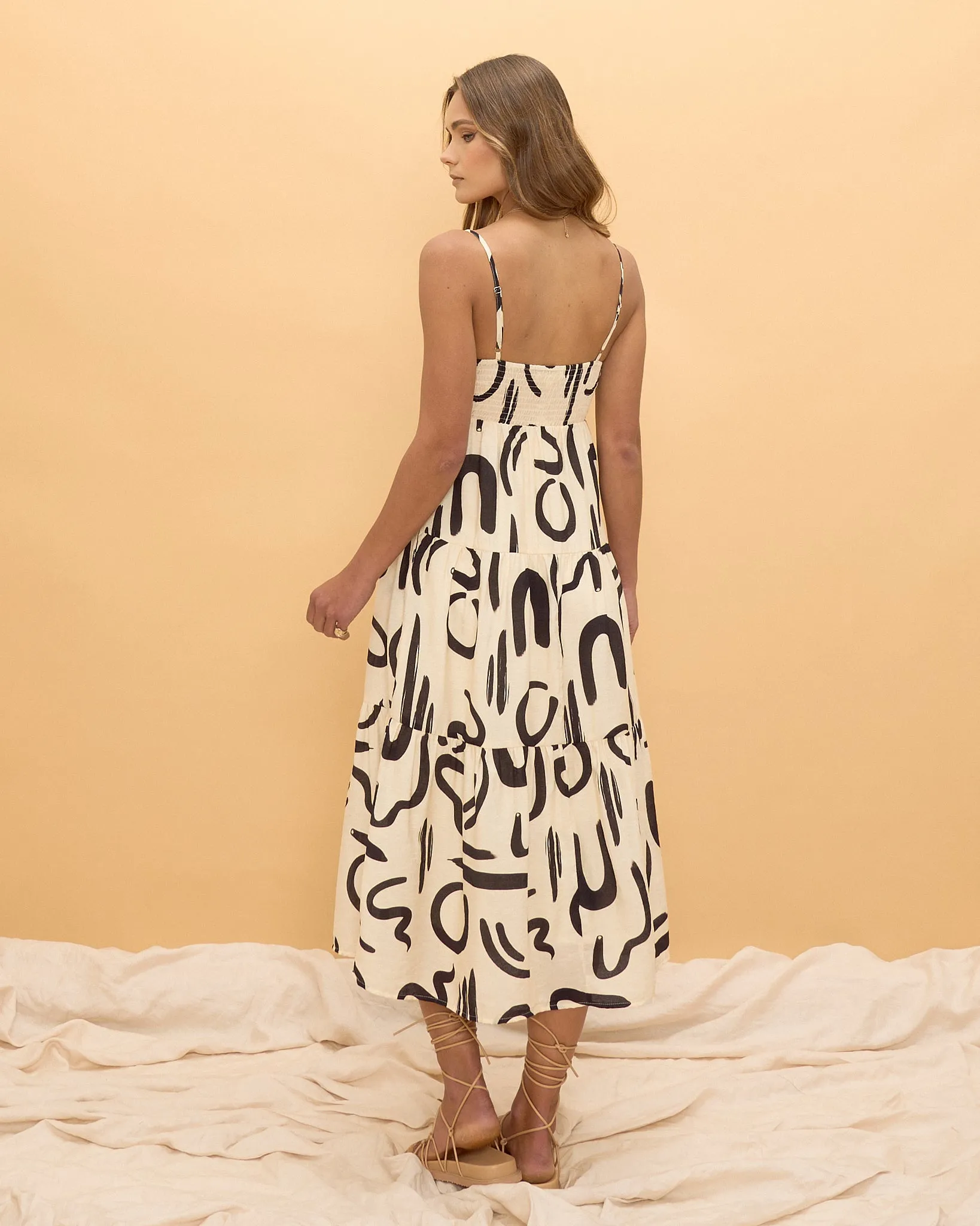 Nori Abstract Tiered Midi Dress