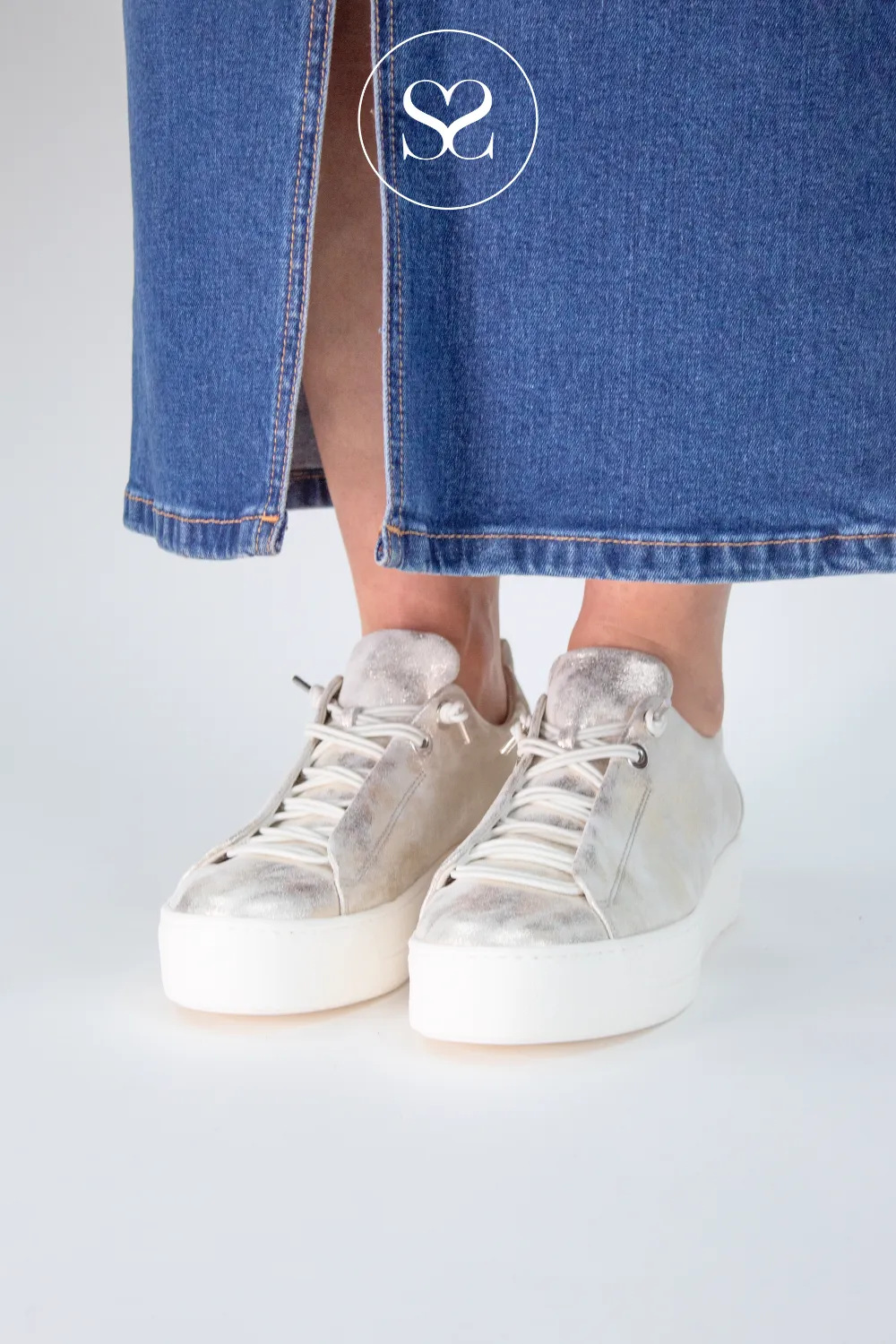 PAUL GREEN 5017 METALIC PULL ON FLATFORM TRAINERS
