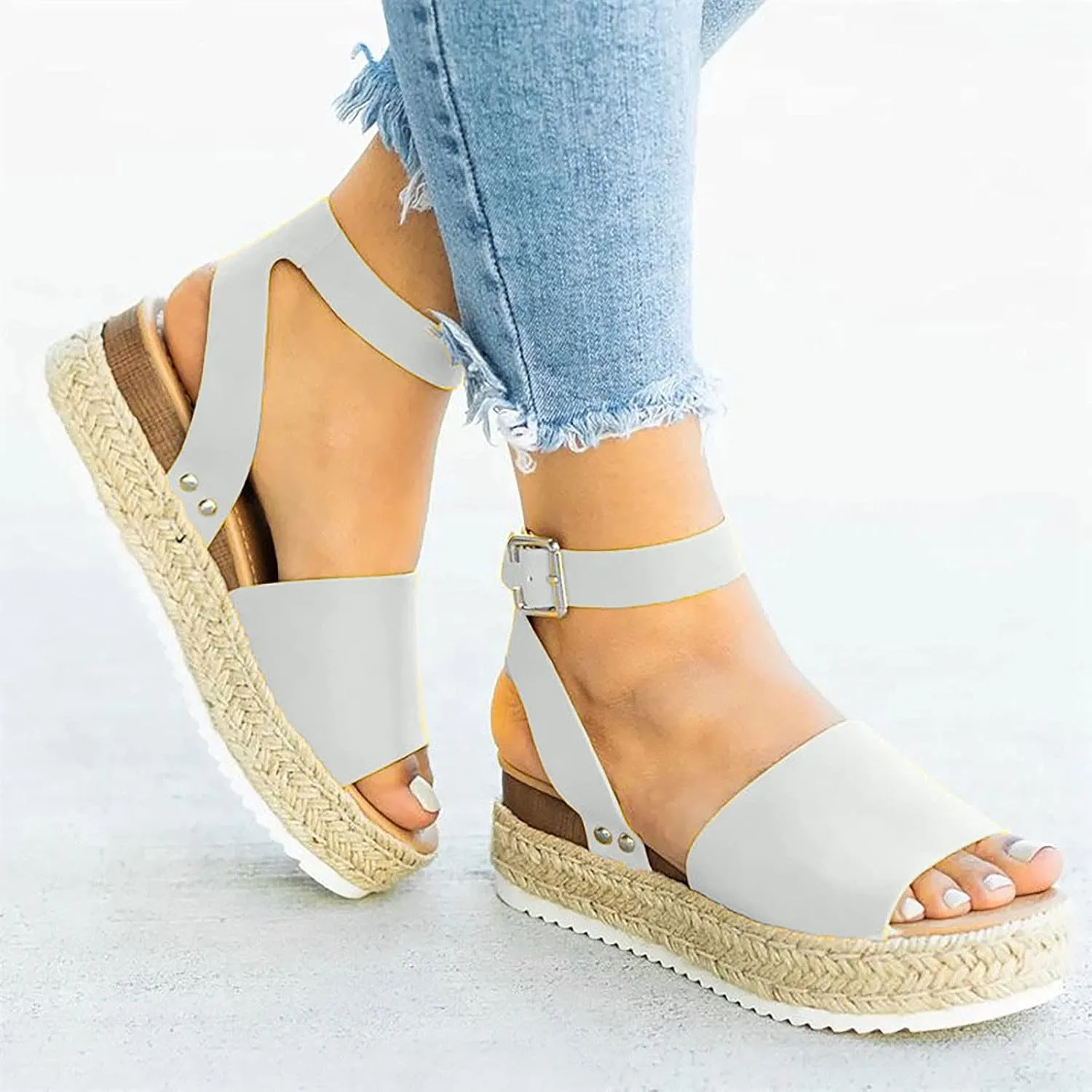 Platform Sandals Women Espadrille Wedge Sandals Ankle Strap Summer Flats Vacation Slides Comfy Cushioned Shoes