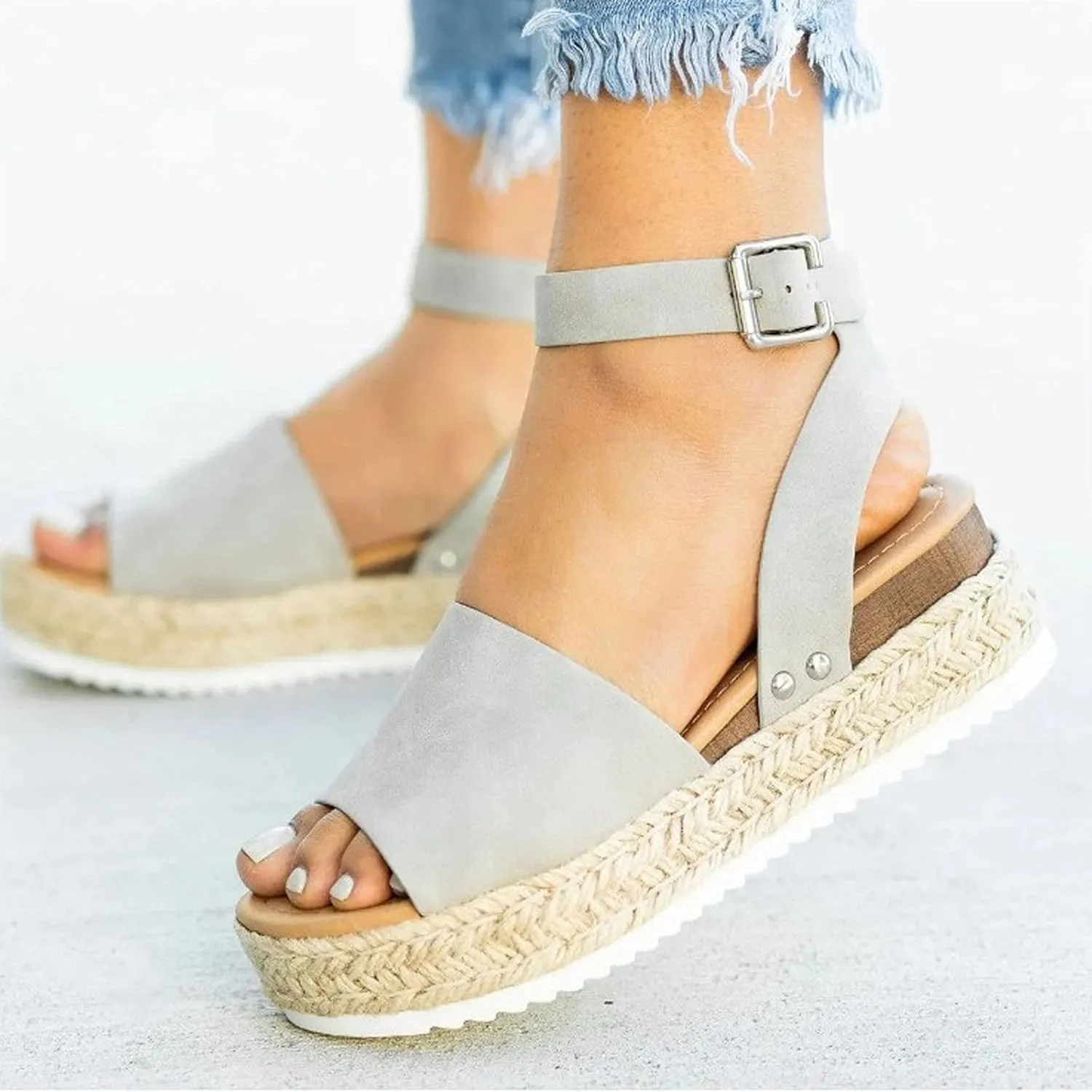 Platform Sandals Women Espadrille Wedge Sandals Ankle Strap Summer Flats Vacation Slides Comfy Cushioned Shoes