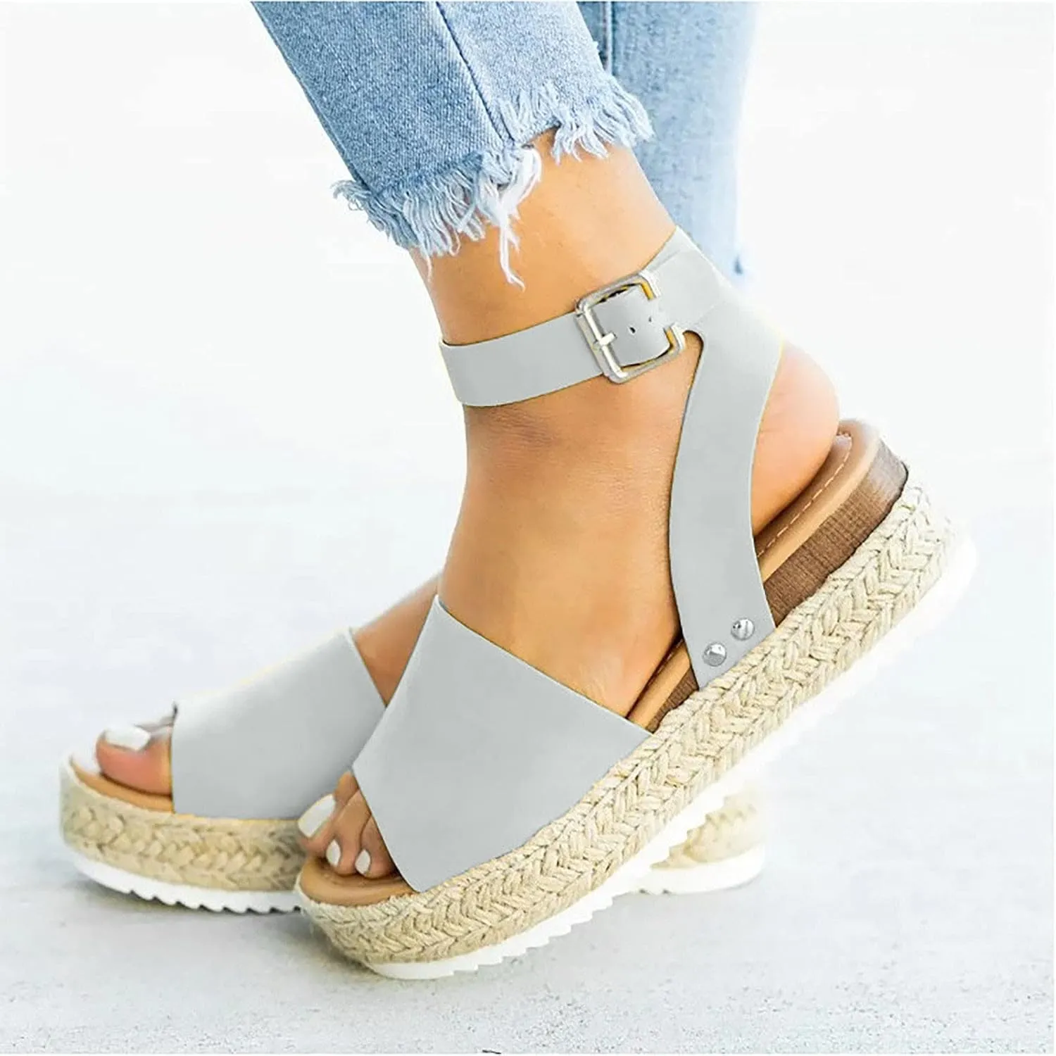 Platform Sandals Women Espadrille Wedge Sandals Ankle Strap Summer Flats Vacation Slides Comfy Cushioned Shoes