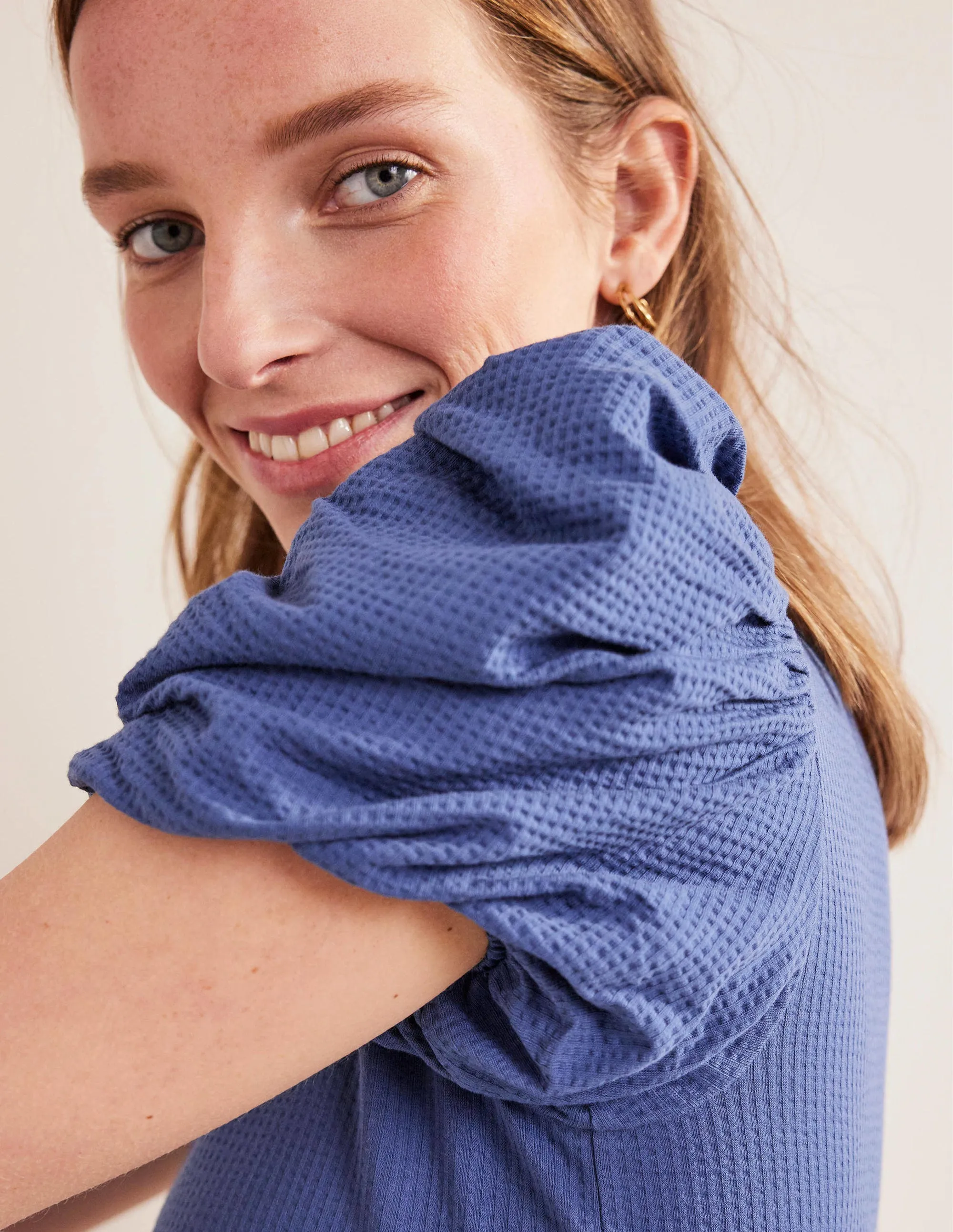 Puff Sleeve Jersey Top-True Navy
