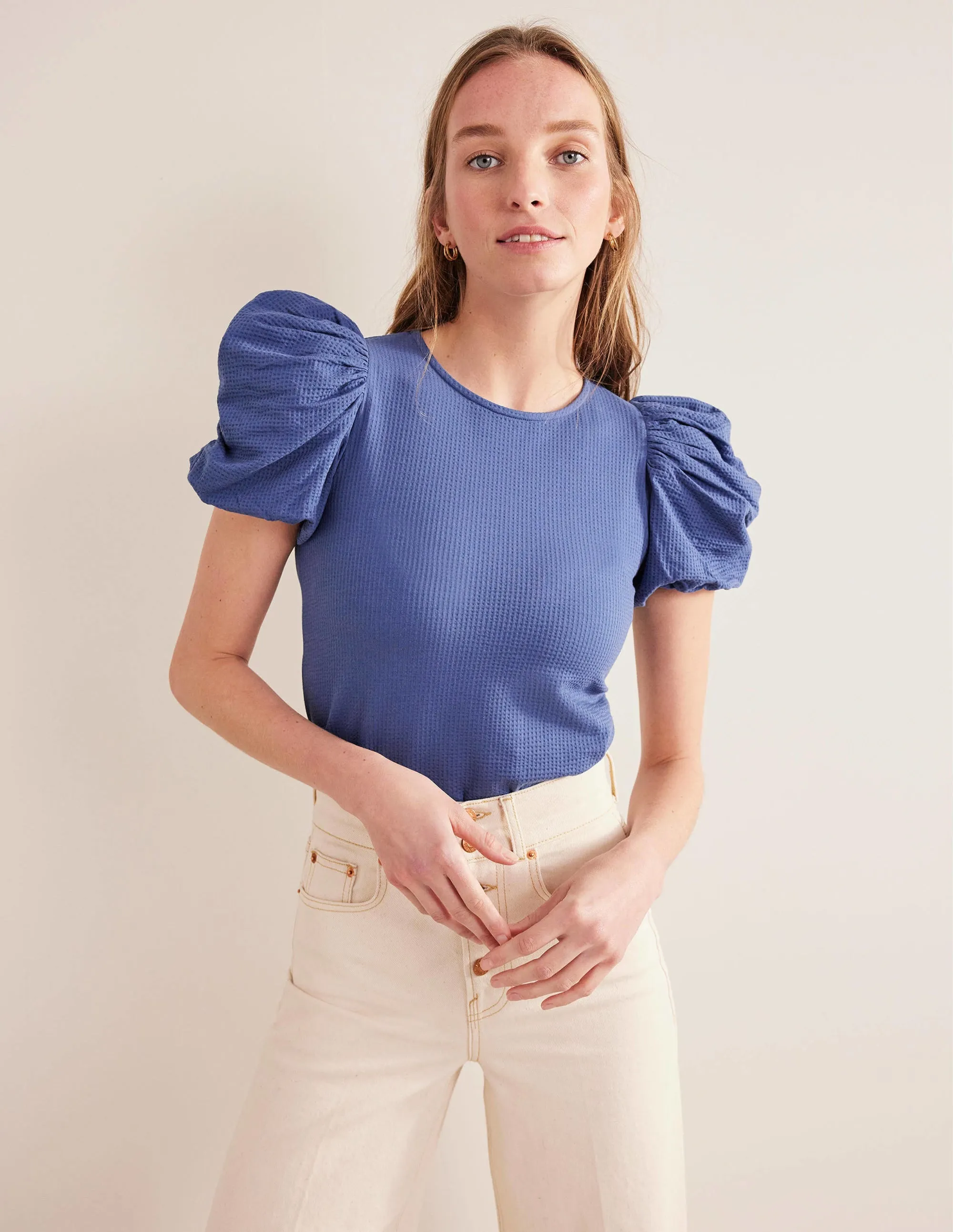Puff Sleeve Jersey Top-True Navy
