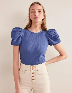 Puff Sleeve Jersey Top-True Navy