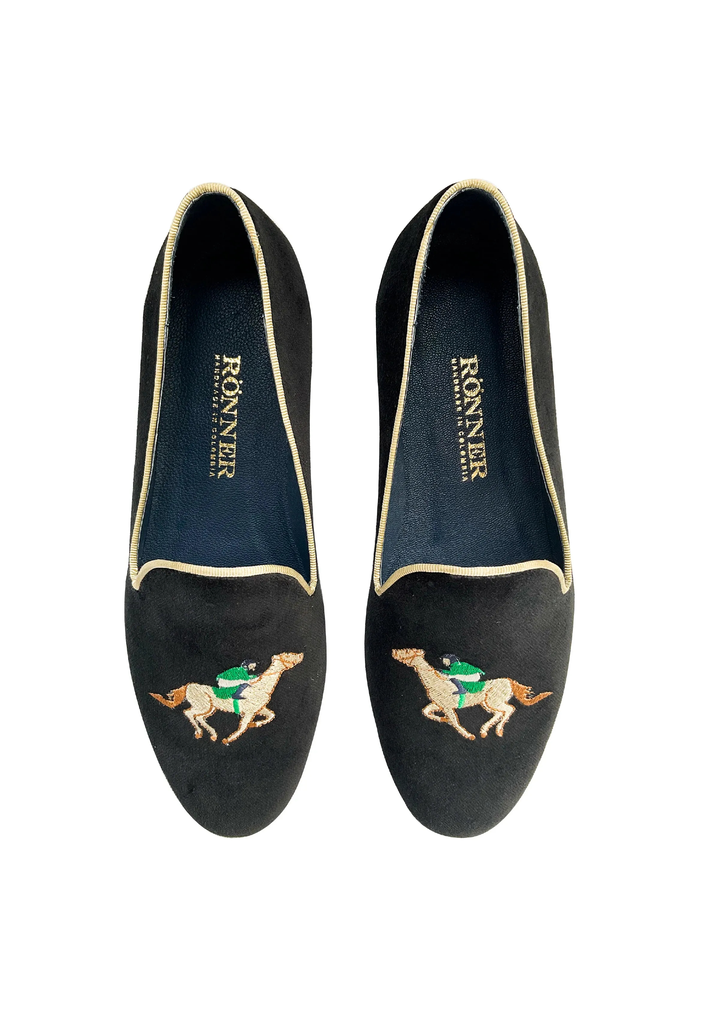 Rönner Mimosa Jockey Black & Gold Velvet Loafers