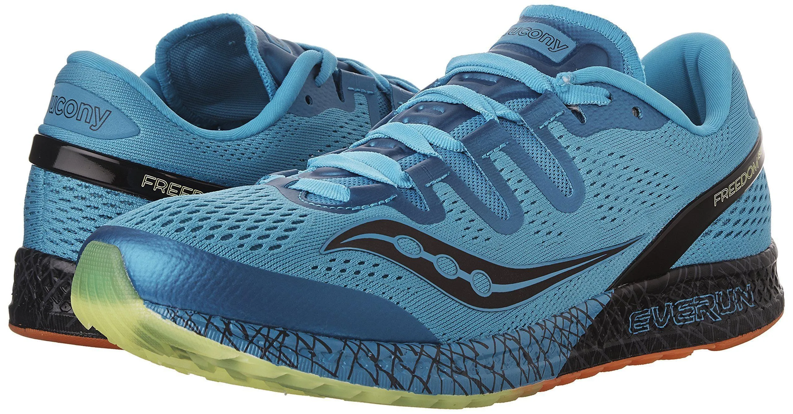 Saucony Men's Freedom ISO Running Shoe, Blue/Black/Citron, 9.5 M US