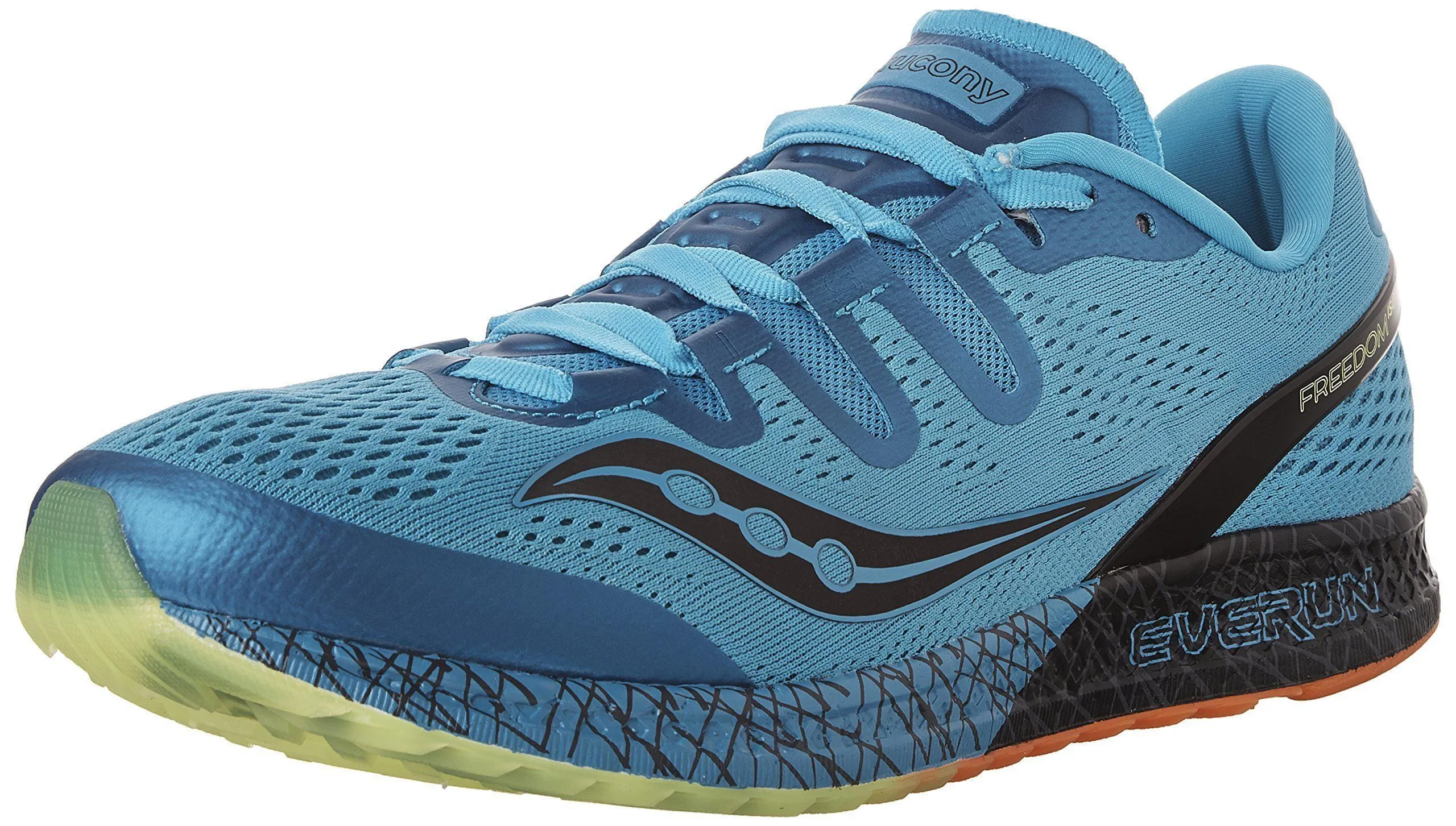 Saucony Men's Freedom ISO Running Shoe, Blue/Black/Citron, 9.5 M US