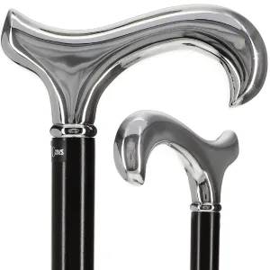 Scratch and Dent Formal Chrome Derby Cane, Black Beechwood & Silver Collar V3390
