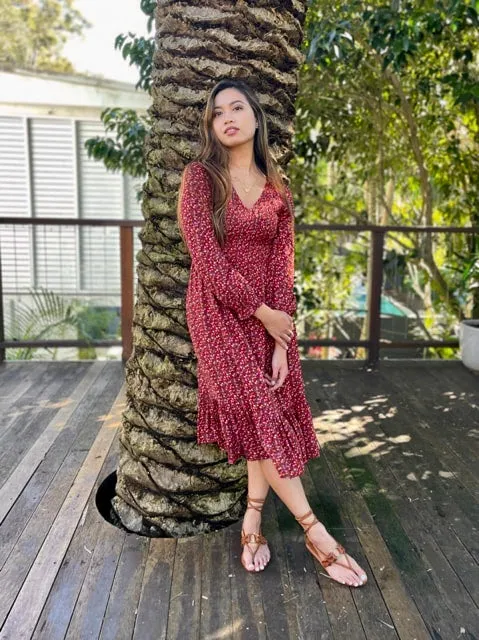Sierra Black Print Long-Sleeved Dress