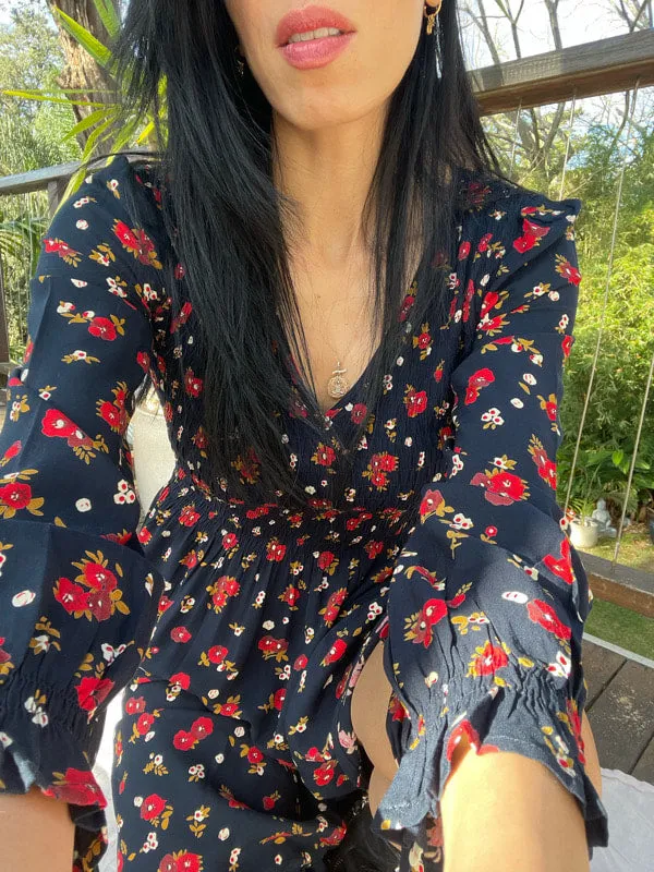Sierra Black Print Long-Sleeved Dress