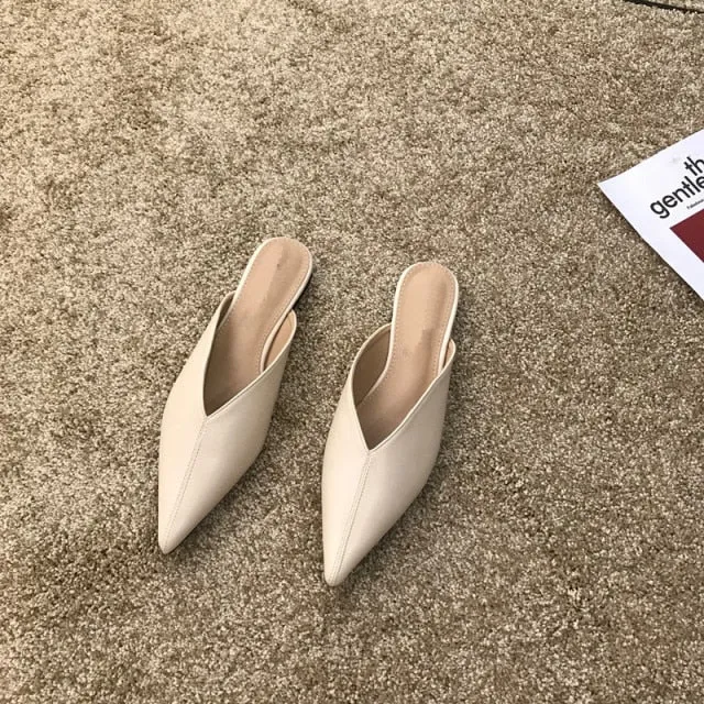 summer new comfortable flat bottom simple casual half drag pointed loafers Baotou slippers soft women's shoes