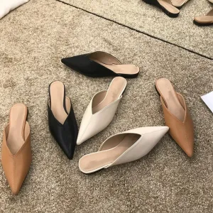summer new comfortable flat bottom simple casual half drag pointed loafers Baotou slippers soft women's shoes