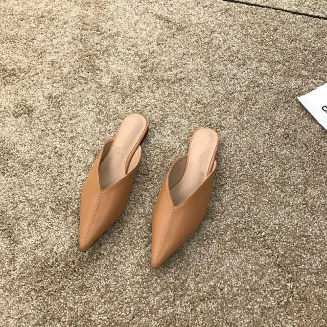 summer new comfortable flat bottom simple casual half drag pointed loafers Baotou slippers soft women's shoes