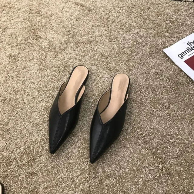 summer new comfortable flat bottom simple casual half drag pointed loafers Baotou slippers soft women's shoes