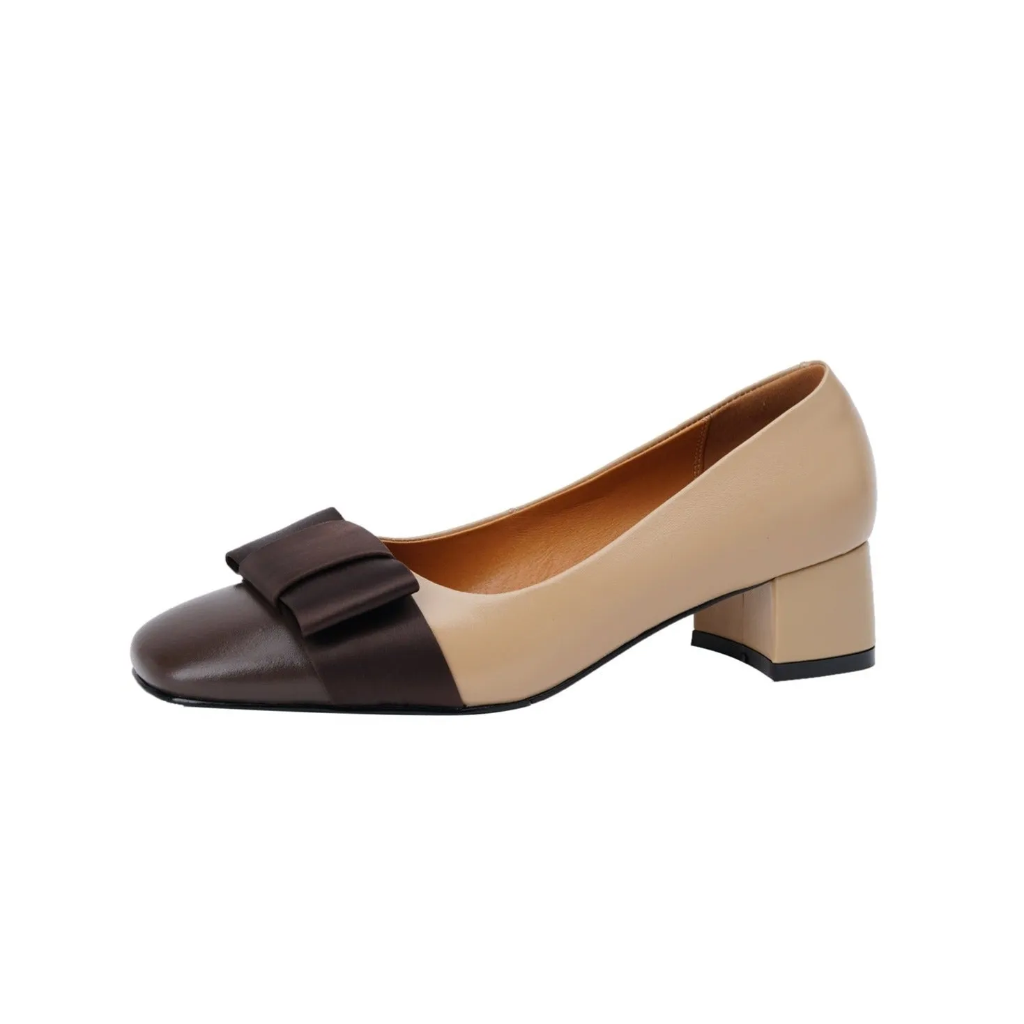 TinaCus Genuine Leather Women's Handmade Square Toe Block Heel Assorted Color Loafer Pumps Shoes with Bowknot