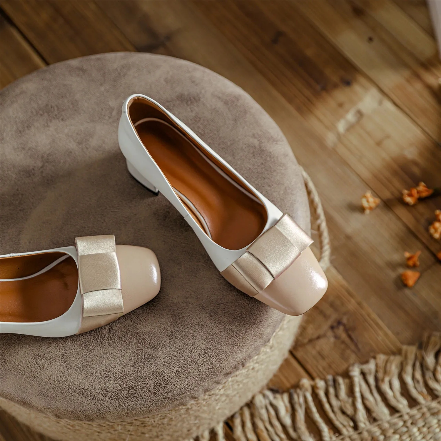 TinaCus Genuine Leather Women's Handmade Square Toe Block Heel Assorted Color Loafer Pumps Shoes with Bowknot