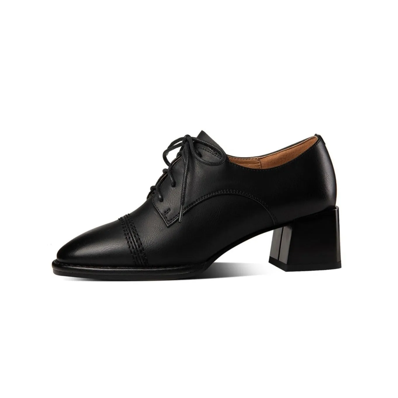 TinaCus Women's Genuine Leather Handmade Block Heel Lace Up Oxford Pumps
