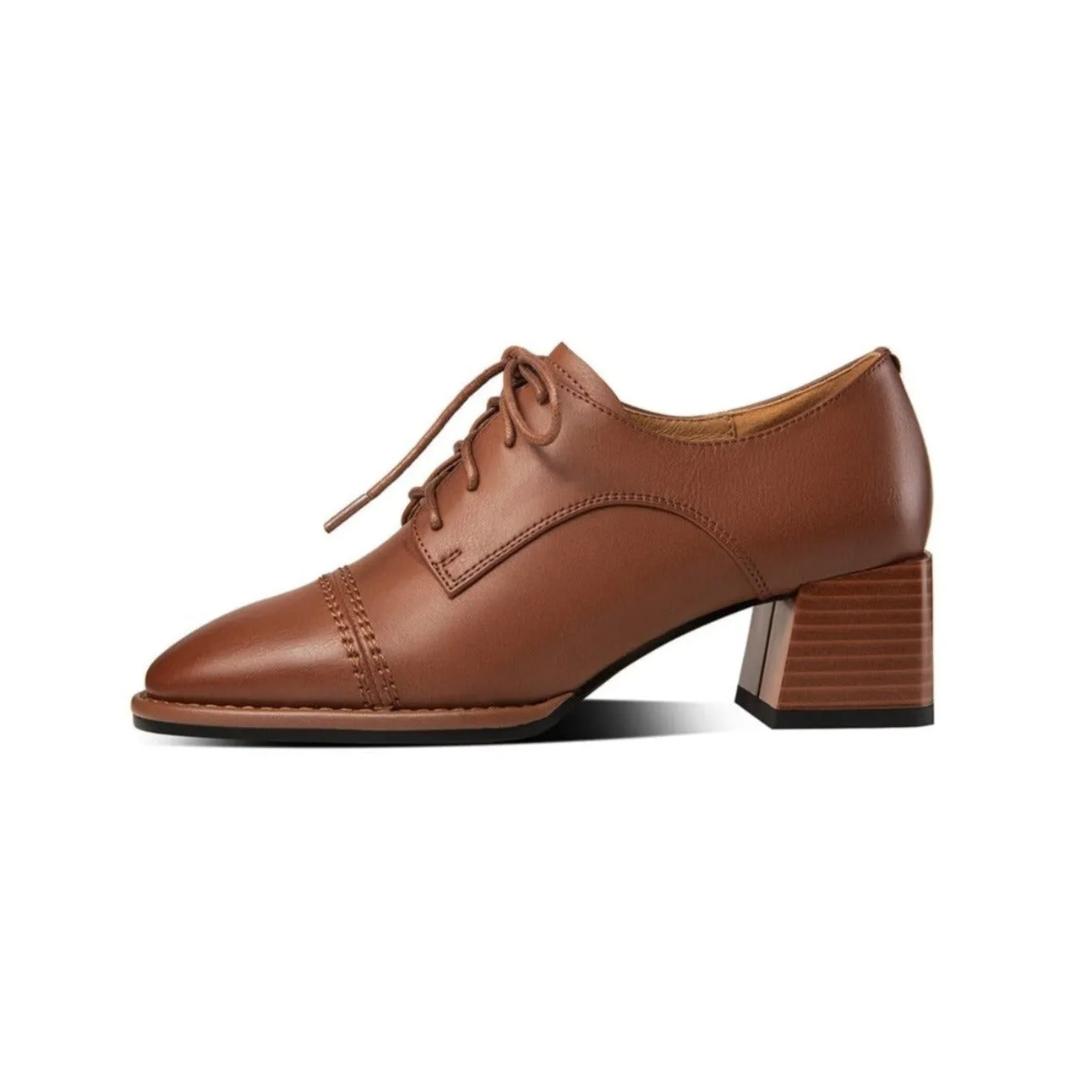 TinaCus Women's Genuine Leather Handmade Block Heel Lace Up Oxford Pumps