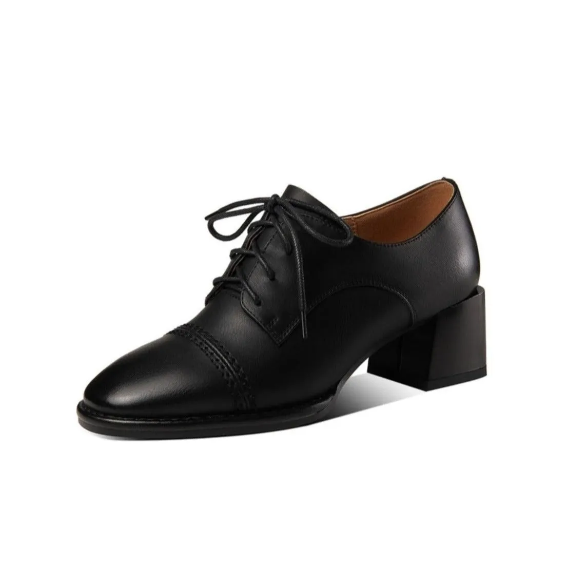 TinaCus Women's Genuine Leather Handmade Block Heel Lace Up Oxford Pumps