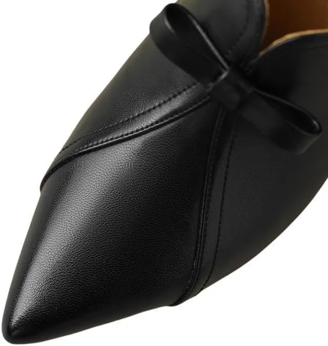 TinaCus Women's Genuine Leather Handmade Pointed Toe Bowtie Side Zipper Kitten Heel Office Pumps Shoes