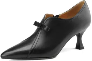 TinaCus Women's Genuine Leather Handmade Pointed Toe Bowtie Side Zipper Kitten Heel Office Pumps Shoes