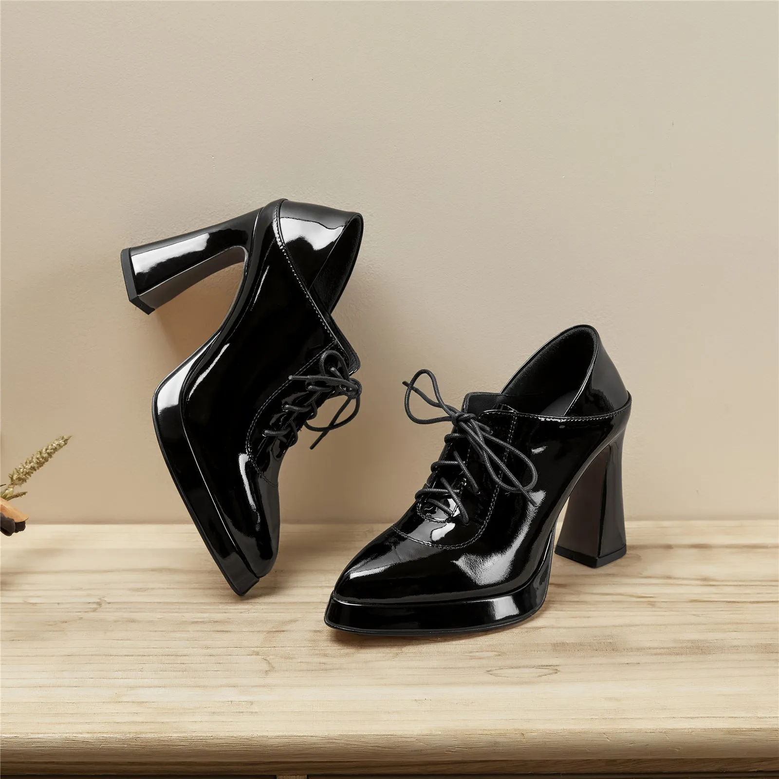 TinaCus Women's Patent Leather Handmade Lace Up Platform High Heel Pumps Shoes