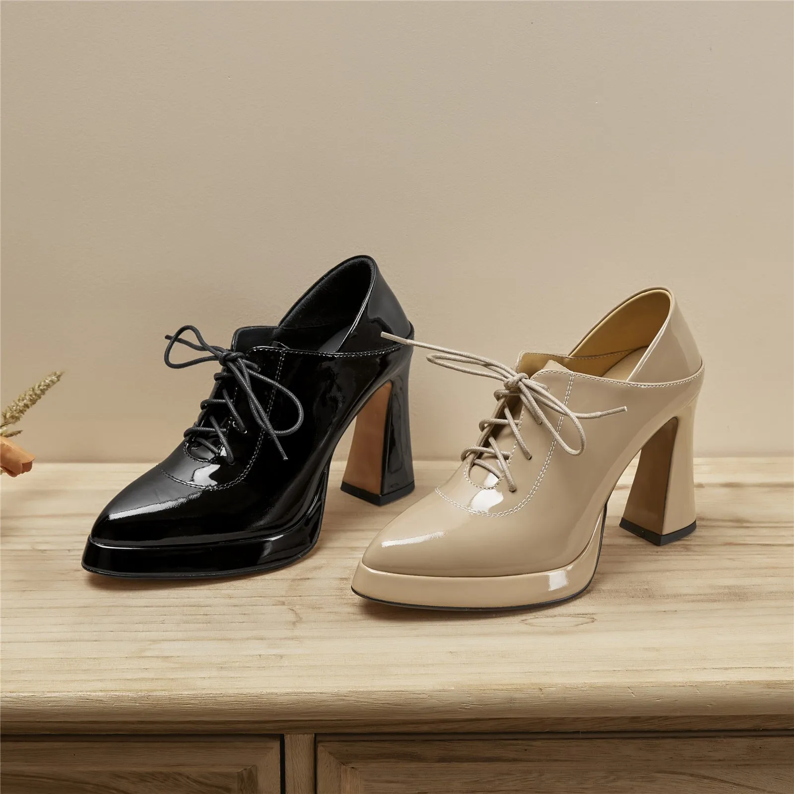 TinaCus Women's Patent Leather Handmade Lace Up Platform High Heel Pumps Shoes