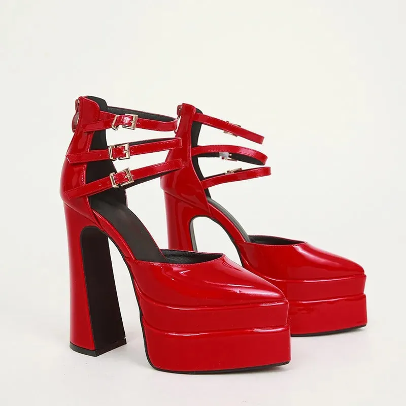 Trendy Chic Closed Toe Ankle Straps High Heels Shoes
