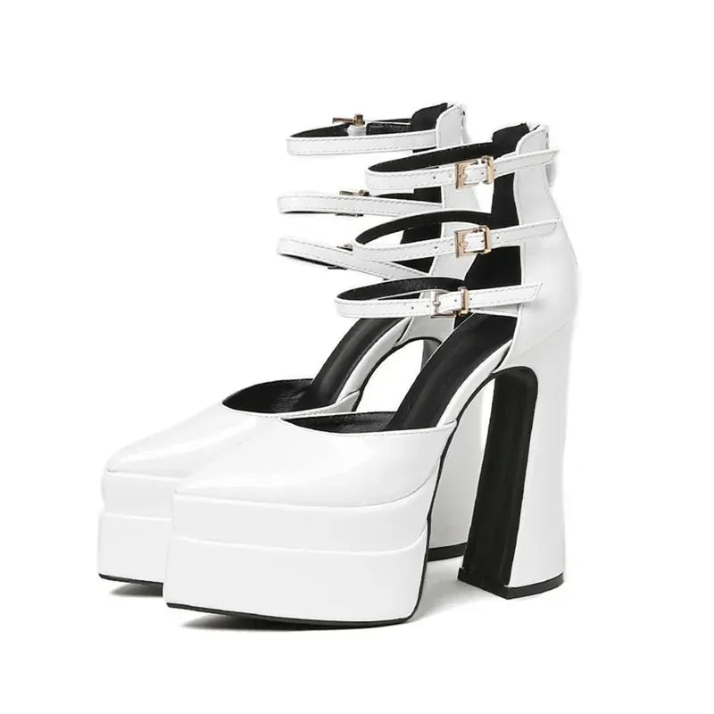 Trendy Chic Closed Toe Ankle Straps High Heels Shoes