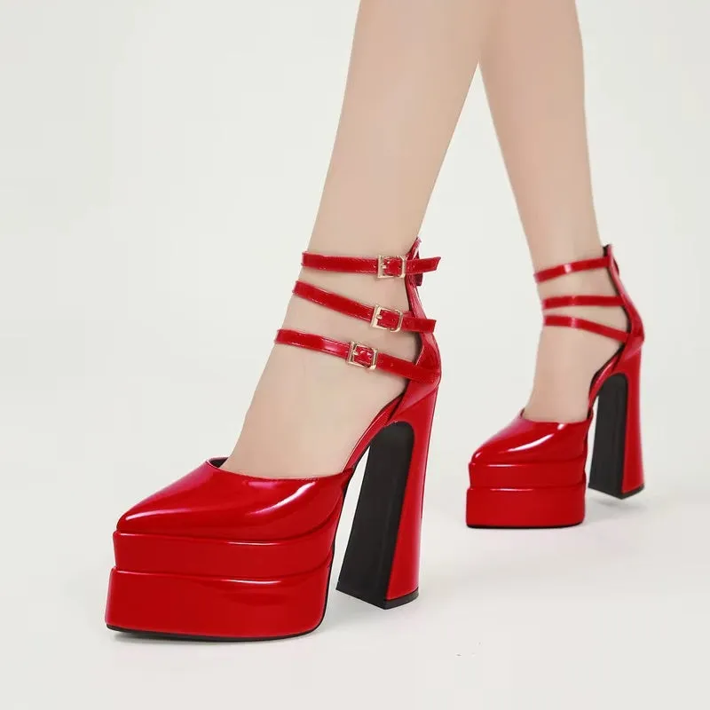 Trendy Chic Closed Toe Ankle Straps High Heels Shoes