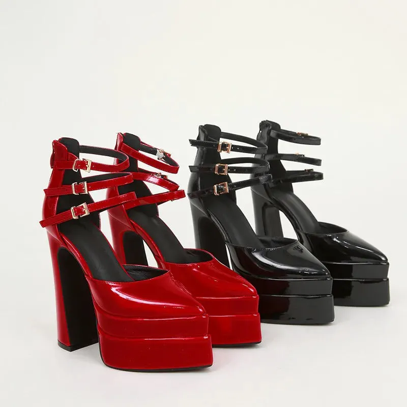 Trendy Chic Closed Toe Ankle Straps High Heels Shoes