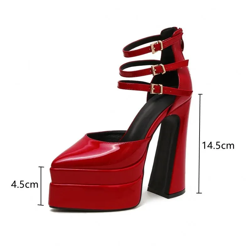 Trendy Chic Closed Toe Ankle Straps High Heels Shoes