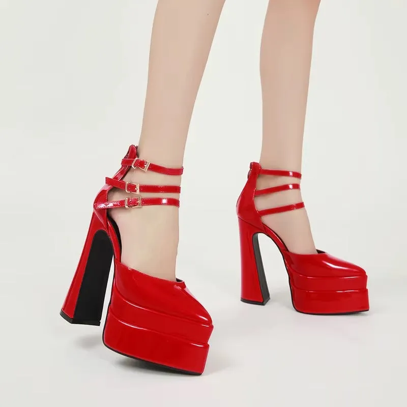 Trendy Chic Closed Toe Ankle Straps High Heels Shoes