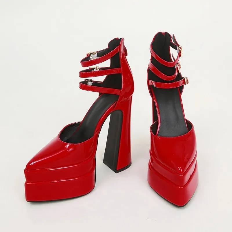 Trendy Chic Closed Toe Ankle Straps High Heels Shoes