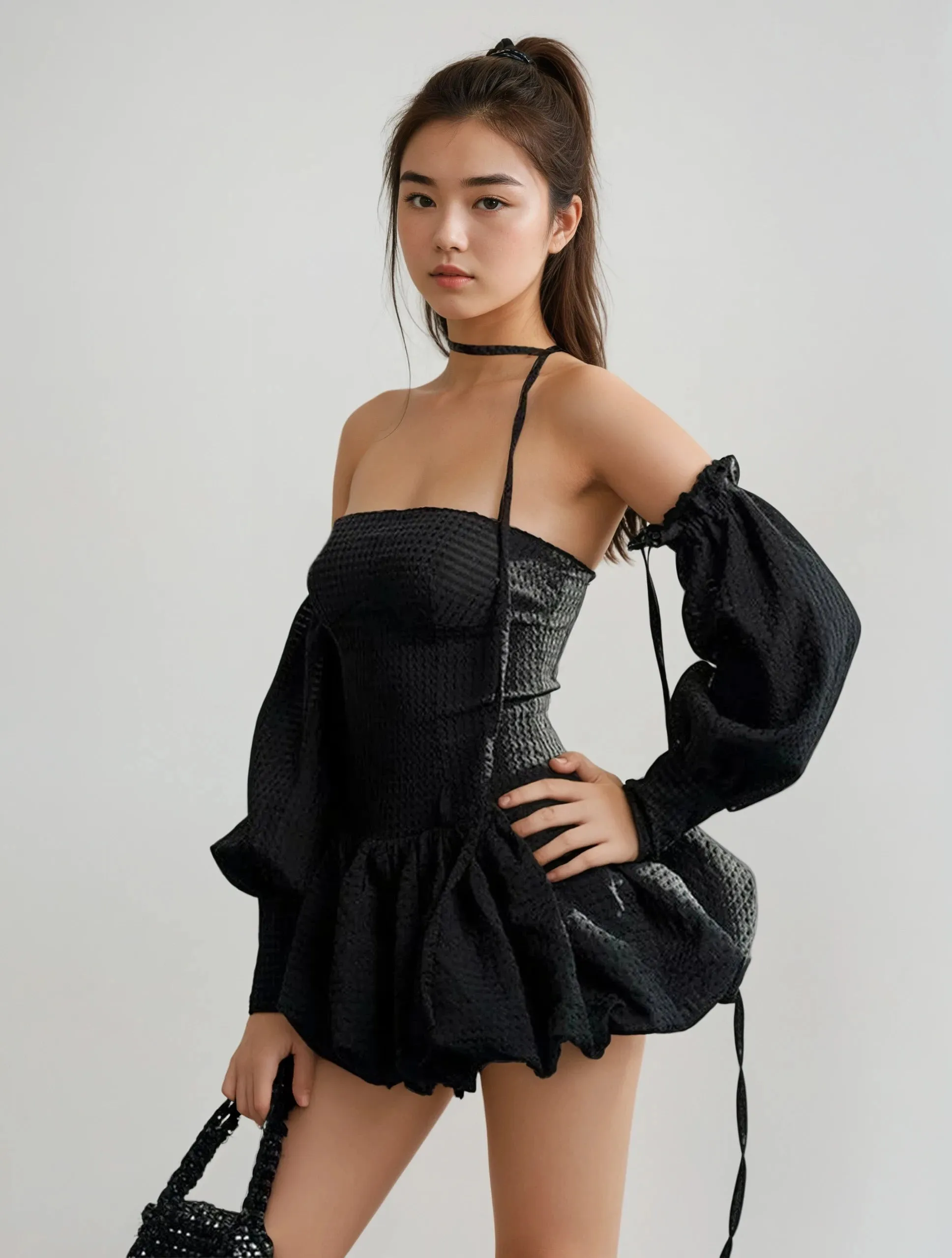 Tube Balloon Mini Dress with Detachable Puff Sleeves
