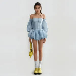 Tube Balloon Mini Dress with Detachable Puff Sleeves