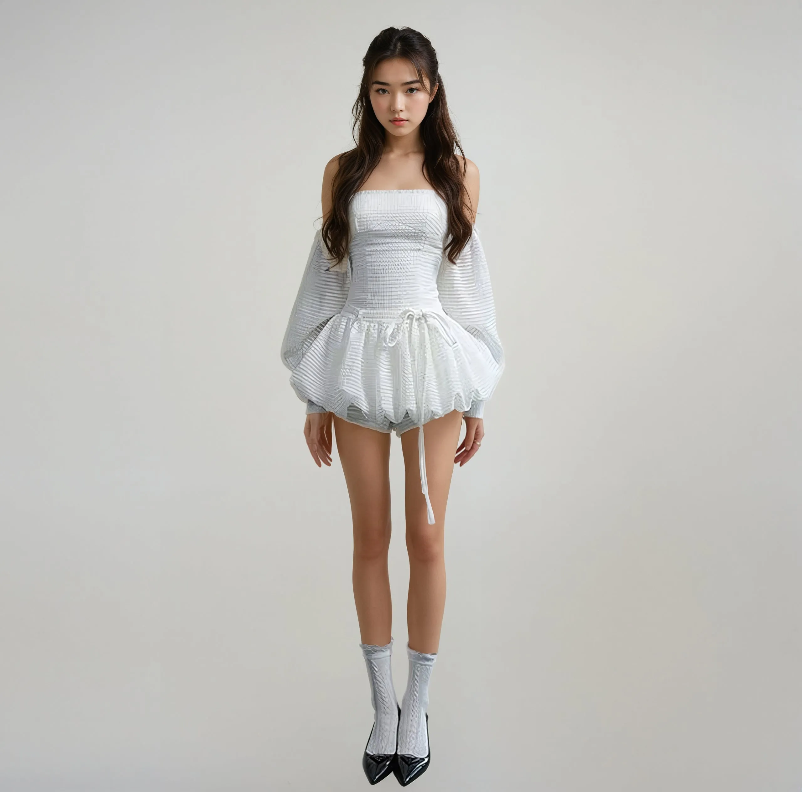 Tube Balloon Mini Dress with Detachable Puff Sleeves