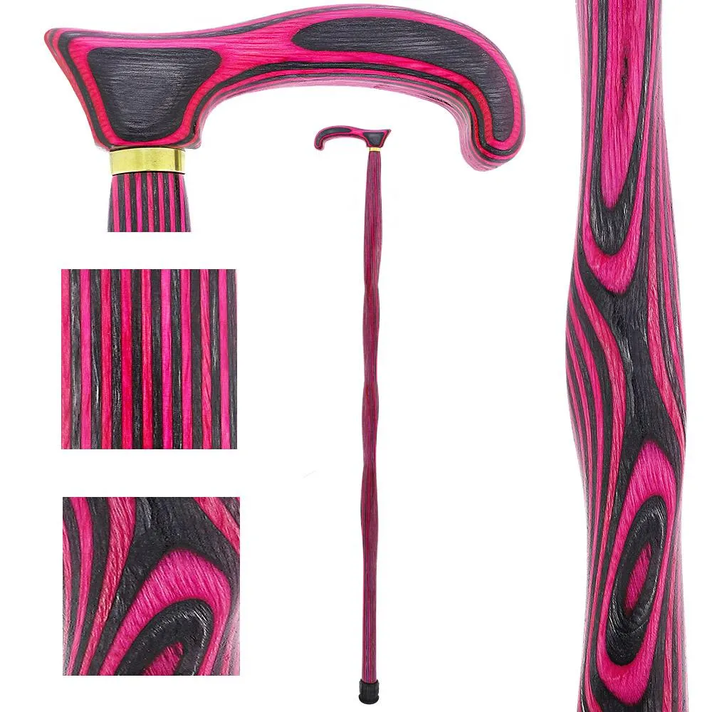 USA-Made Twisted Pink & Charcoal Cane: Vibrant Colorwood Laminate