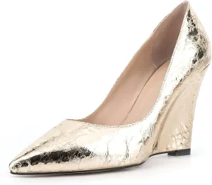Women Shiny Patent Vegan Leather Wedge Shoes Pointed Slide Dress High Heel Shoes for Party