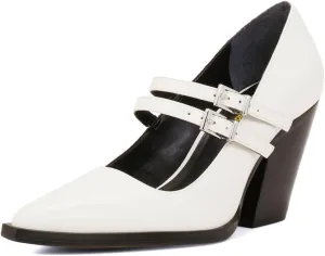 Womens Ankle Strap Pumps Chunky Mid Mary Jane Pointed Toe Buckle Shoes Working Party Prom Size 4-16 US