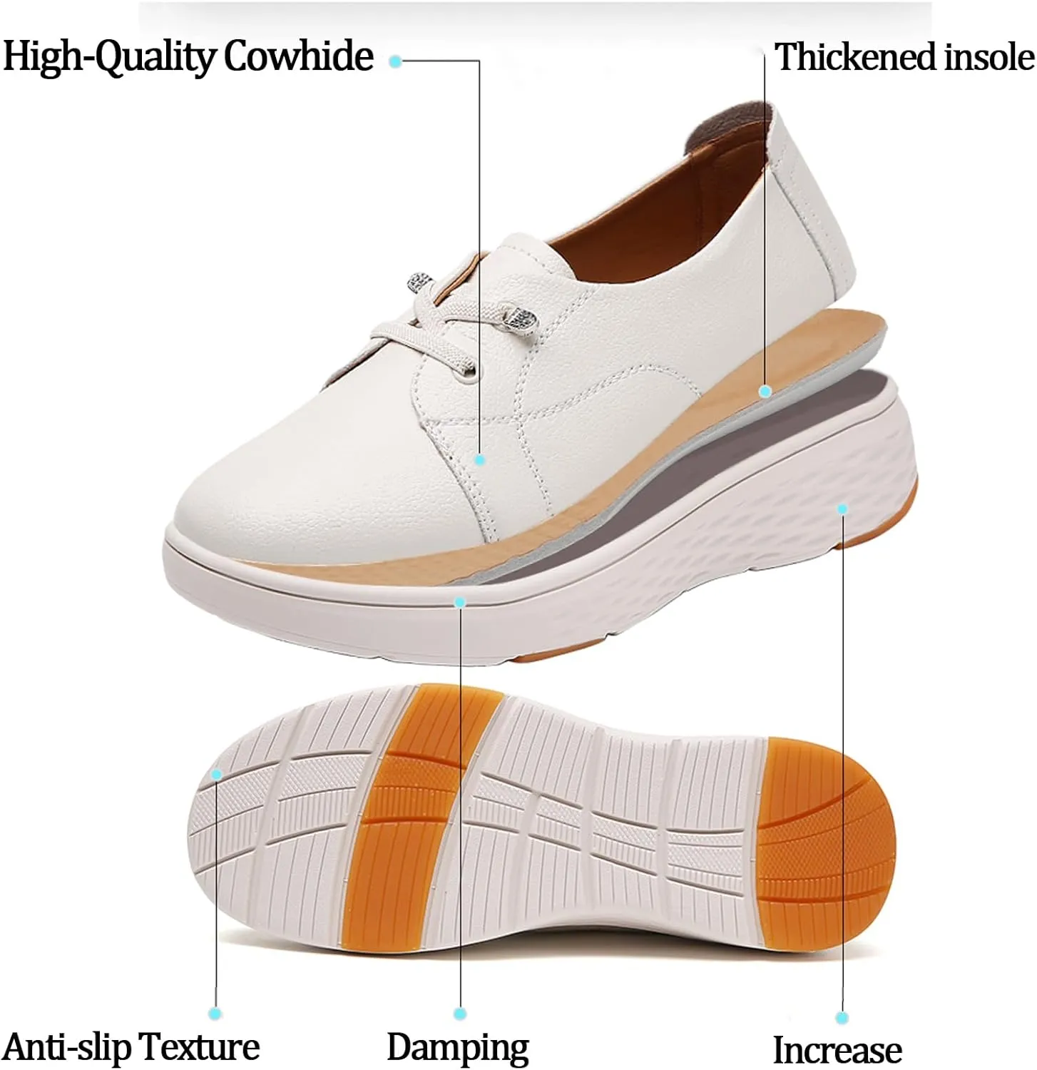 Women's Leather Platform Casual Walking Shoes Comfortable Round Toe Slip On Lightweight Non Slip Sneakers for Walking Workout Driving Loafers