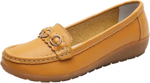 Womens Loafers Comfortable Dressy Leather Penny Loafers Slip On Walking Shoes Cushion Orthopedic Shoes Arch Support
