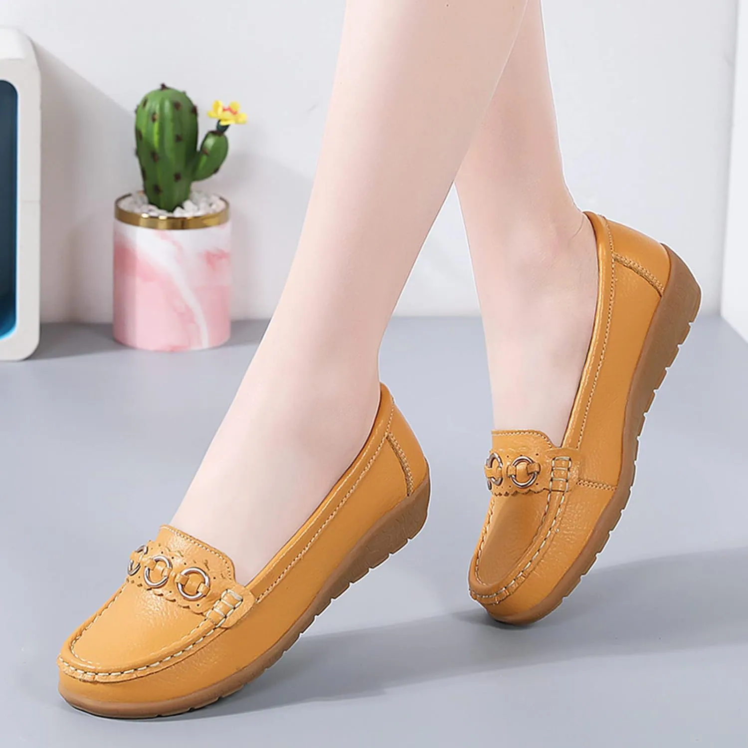Womens Loafers Comfortable Dressy Leather Penny Loafers Slip On Walking Shoes Cushion Orthopedic Shoes Arch Support