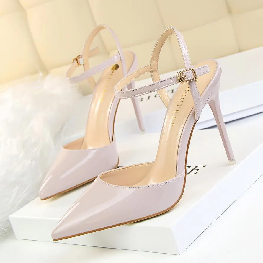 Women's Patent Leather Stiletto Heel Closed Toe Pumps with Buckle