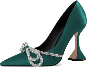 YDN Women Pointed Toe Slip on Diamond Pumps Special Kitten High Heel Shoe Party Prom Dress Lady Size 4-16 US